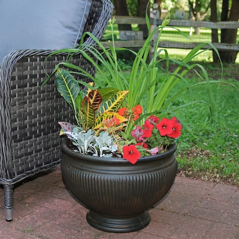 Sunnydaze Elizabeth Outdoor Double-Walled Flower Pot Planter - Rust -16"- Single - 1