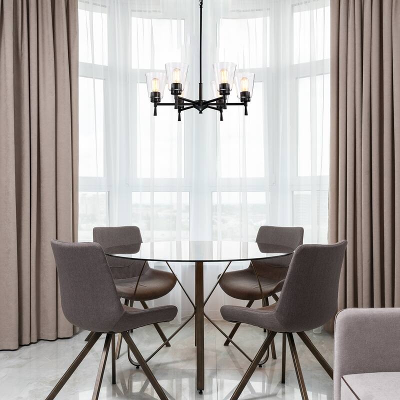 Matte Black 6-Light Modern Chandelier with Clear Cone Glass Shades