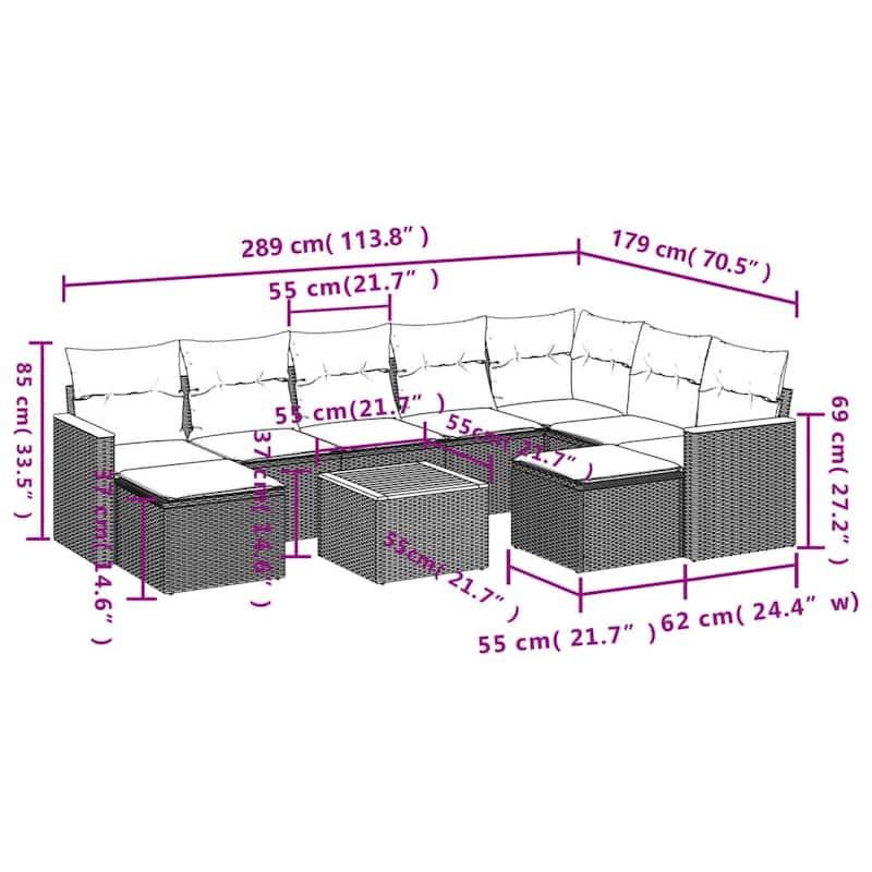 vidaXL 9 Piece Patio Sofa Set with Cushions Black Poly Rattan