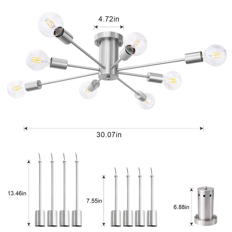 8-Light Modern Semi Flush Mount Lights for Kitchen Study Living Room