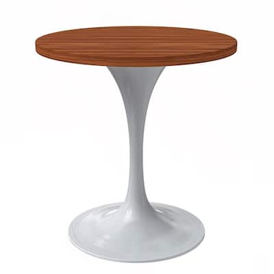LeisureMod Verve 27" Round Dining Table with MDF Wood TableTop and White Steel Base for Kitchen & Dining Room - 27.56"