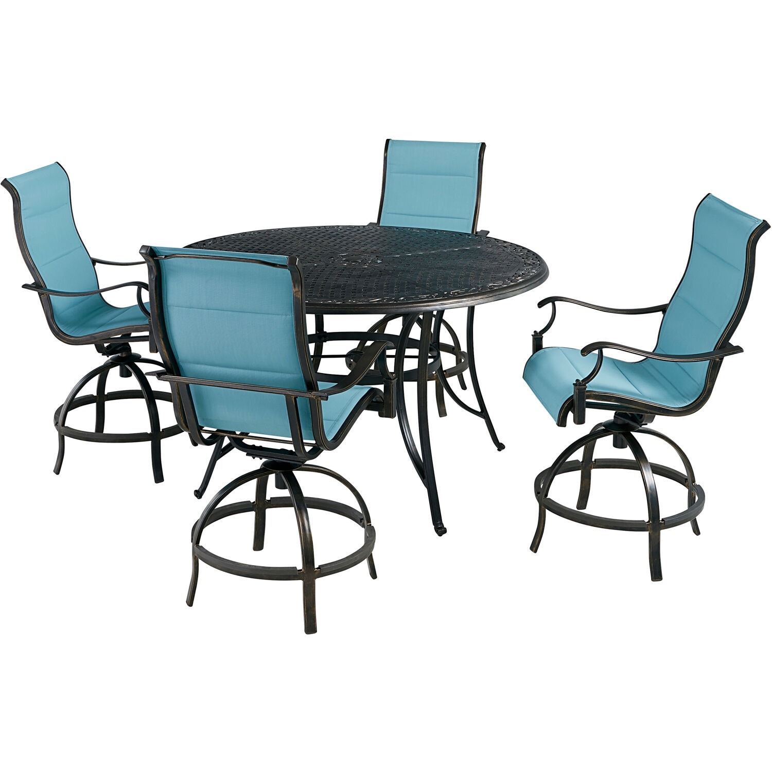 Hanover Traditions 5 Piece High Dining Set in Blue with 4 Padded