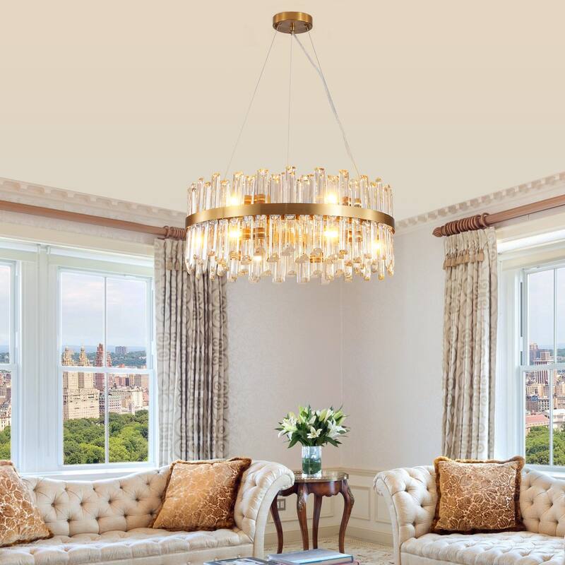 Round Bedroom Decorative Light with Metal Frame, Dining Room Crystal Chandelier, 12 Light Pendant Ceiling Light Fixture