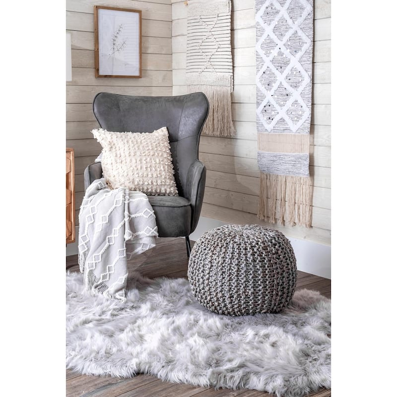 Nuloom York Classic Knitted Solid Jute Ottoman Pouf