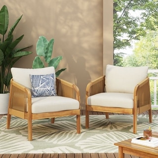 Jabe Outdoor  Acacia Wood and Wicker Club Chair by Christopher Knight Home