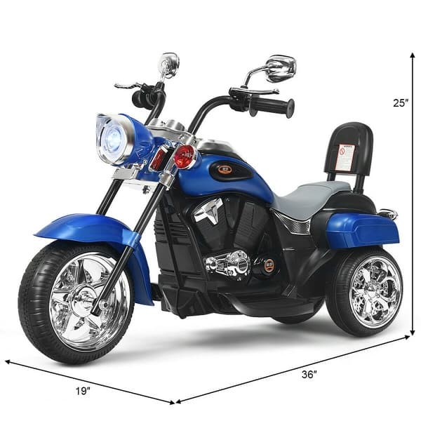 dimension image slide 1 of 3, 6V Powered Toddler 3 Wheel Motorbike Ride On Toy with Horn and Headlight - 36" x 19" x 25"