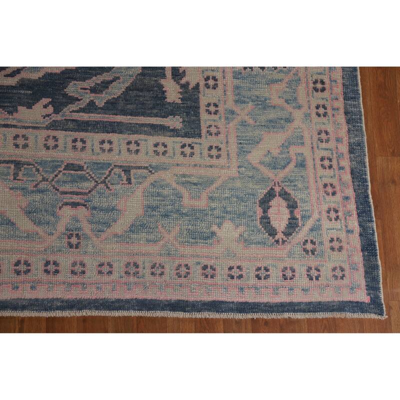Hand Knotted Oriental 100% Wool Carpet Transitional All-Over Navy Blue & Blues Oushak Area Rug - 10' 10'' X 8' 0''