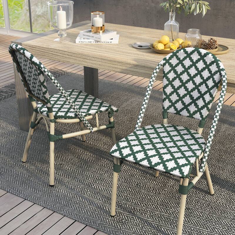 Portia French Metal Wicker Outdoor Bistro Chairs (Set of 2) by Furniture of America - Set of 2
