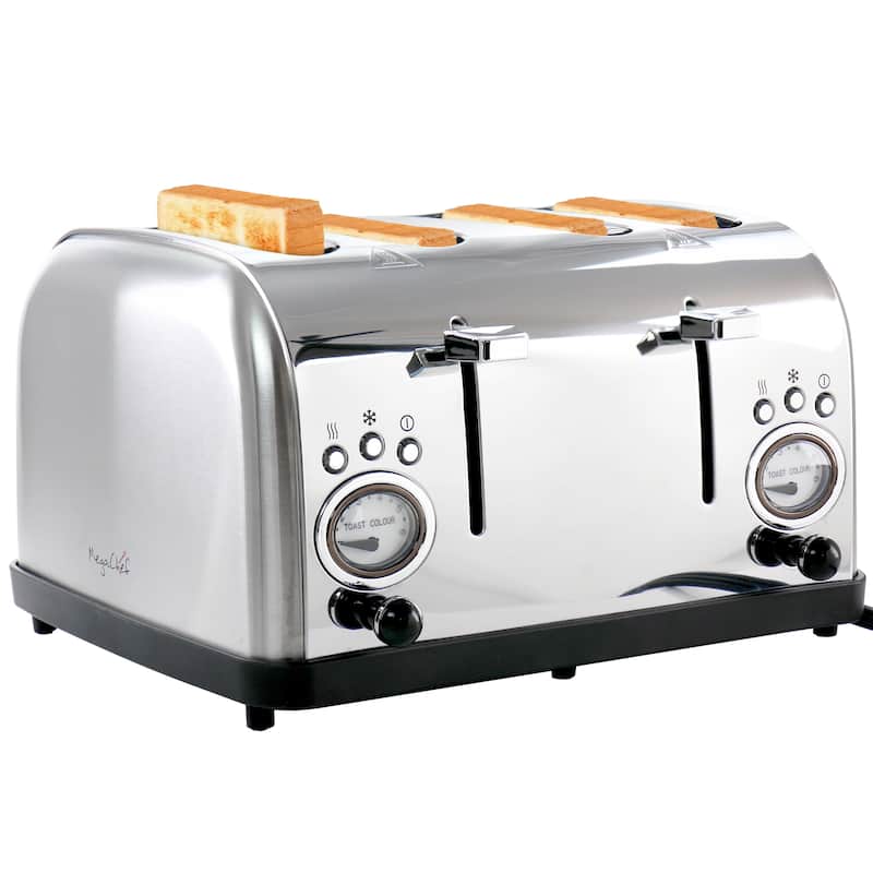 MegaChef 4 Slice Wide Slot Toaster with Variable Browning in Silver - 4 Slice