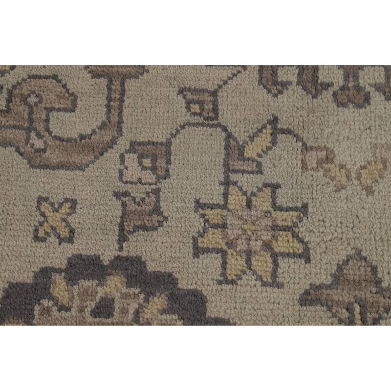 Green Floral Oushak Indian Area Rug Hand-Knotted Wool Carpet - 9'0" x 12'2"