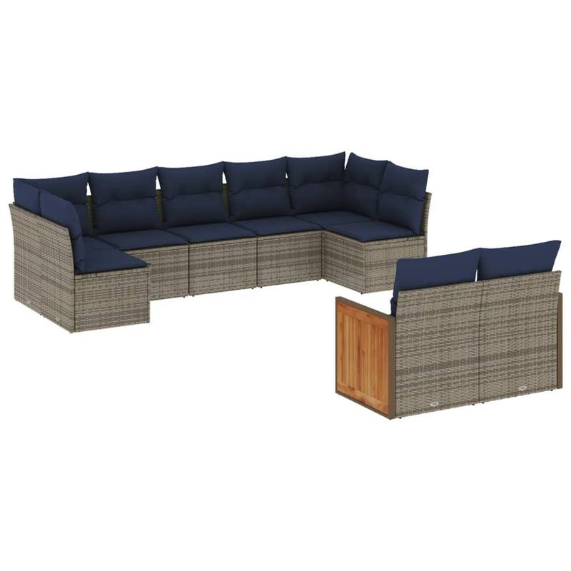 vidaXL 9/10 Piece Patio Sofa Set with Cushions Black/Gray Poly Rattan - 24.4 x 24.4 x 27.2