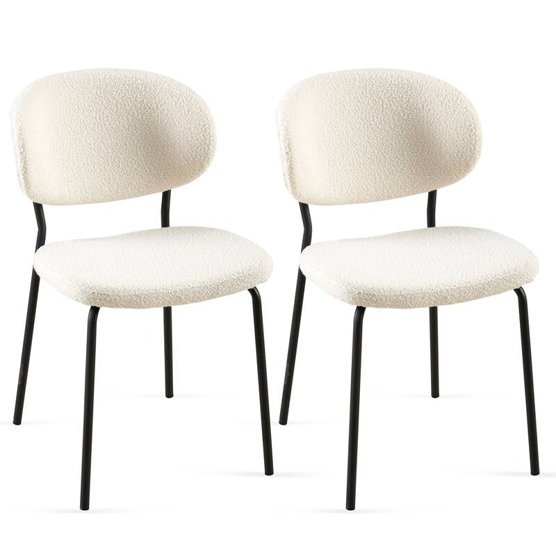 Modern 2 Piece Fabric Kitchen Dining Chair with Backrest, Cushioned, Metal Legs for Dining Room Kitchen Living Room Bedroom - White