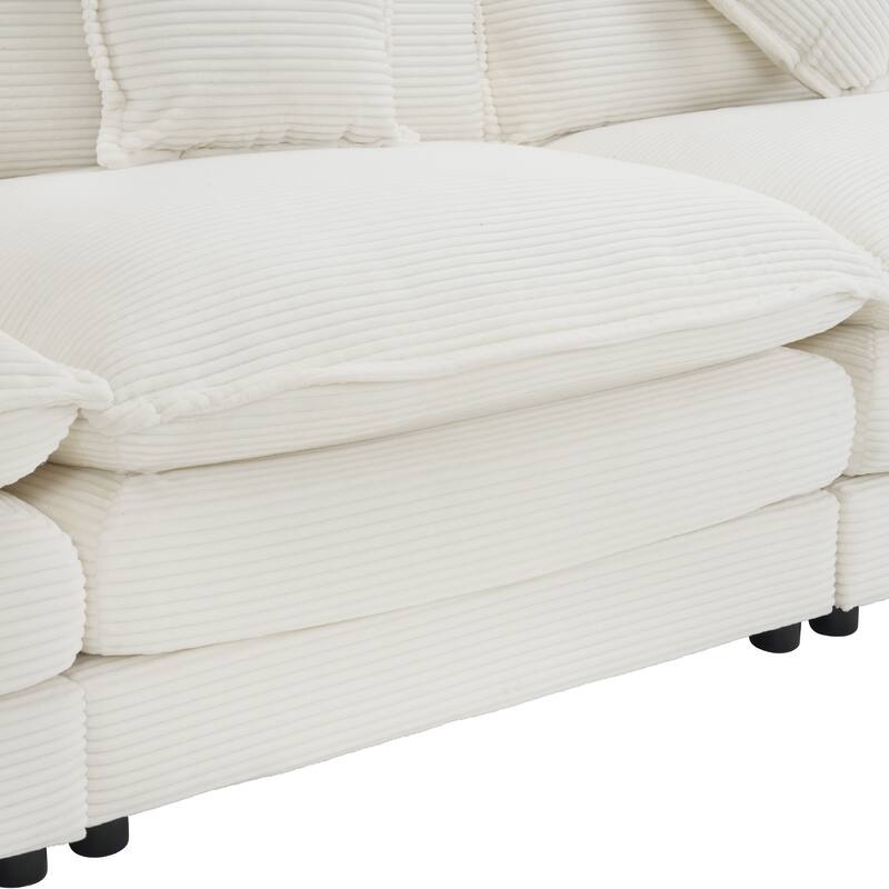 75.6" Corduroy Upholstered Modular Sleeper Sectional Sofa with Side Storage Pockets