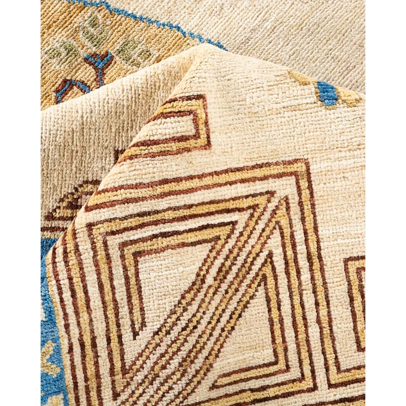 Overton Hand Knotted Wool Vintage Inspired Traditional Khotan Ivory Area Rug - 9' 0" x 11' 10"