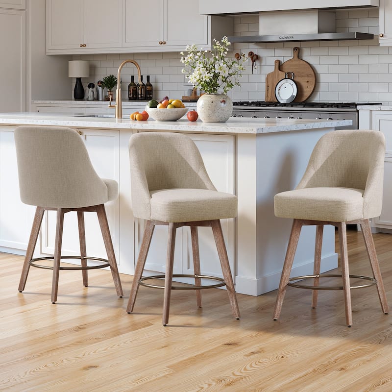 26" Upholstered Counter Height Swivel Bar Stool, Counter Stools with Solid Wood Legs - 39.37"H x 22.44"D x 21.65"W