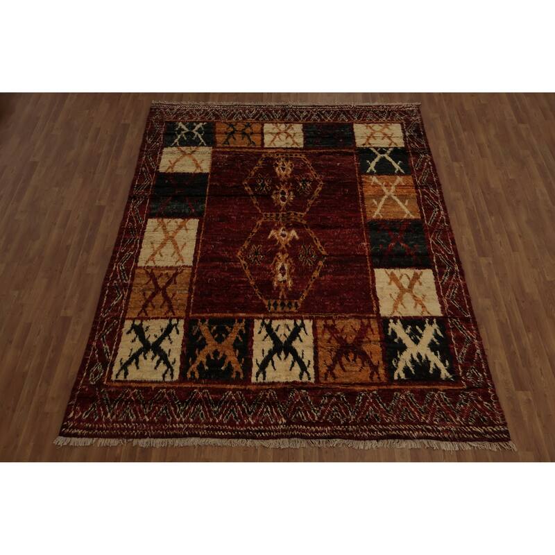 Hand Knotted Oriental 100% Wool Carpet Modern Tribal Red Moroccan Area Rug - 10' 2'' X 8' 2''