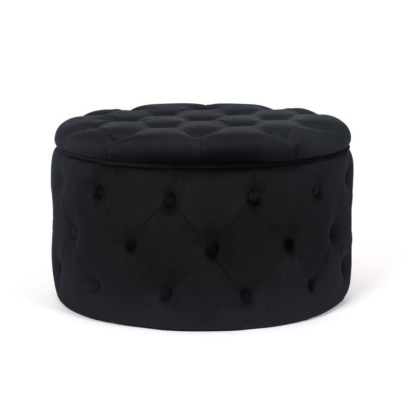 Adeco Round Velvet Button Tufted Storage Ottoman Footrest Footstool