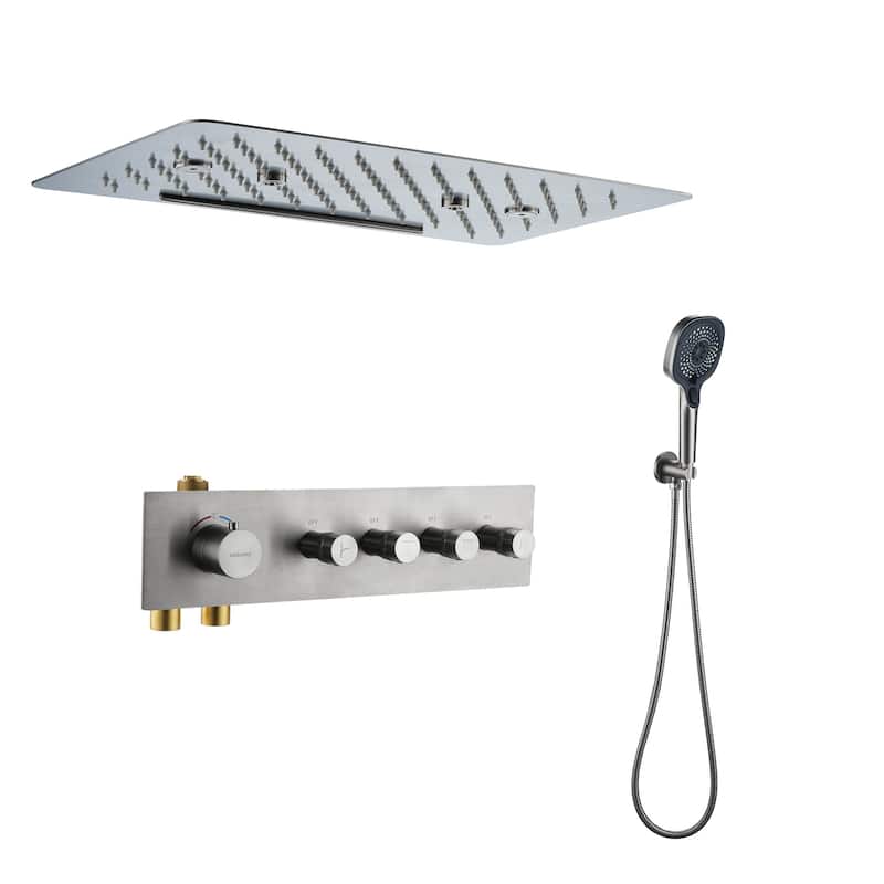Luxury Thermostatic Shower System 3-Spray Patterns Ceiling Mount Fixed Rain Waterfall Shower Head and Handheld Spray Combo