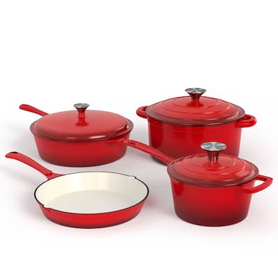 7-Piece Enameled Cast Iron Cookware Set ,Heavy Duty Nonstick Pots and Pans Set