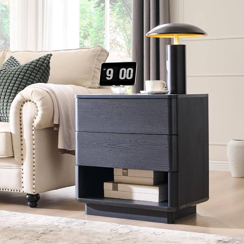 Modern Nightstand With Charging Station, Wooden Side Table, End Table