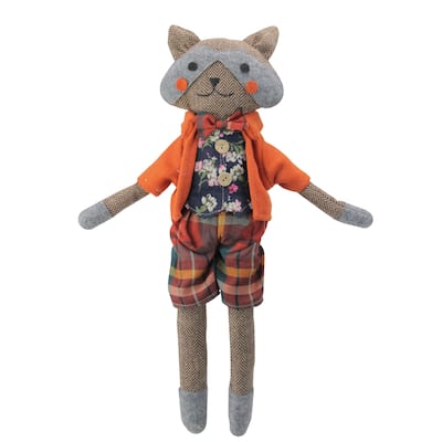 17" Brown and Orange Sitting Boy Herringbone Design Fox Plush