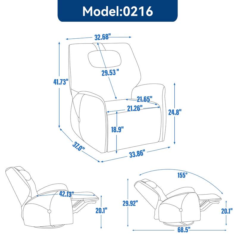 Electric Power Glider Recliner with 270° Swivel, Rocking Motion, Ergonomic Lumbar & Neck Support, Dual USB/Type-C Ports