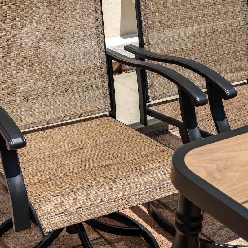 Patio Textilene Dining Table Set of 7 with Umbrella Hole and Swivel Chairs