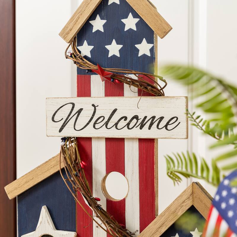 Glitzhome 30''H Patriotic/ Americana Wooden Birdhouse Porch Decor