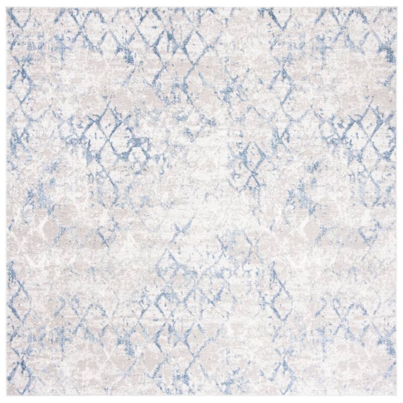 SAFAVIEH Amelia Selvete Modern Trellis Distressed Rug - 9' Square - Light Grey/Blue