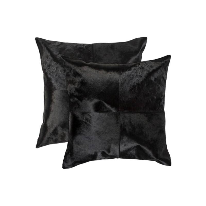 Set of Two 18" Black Cowhide Throw Pillows