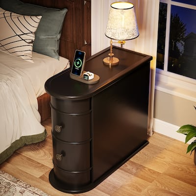 2 Drawer Narrow Side Table, Wood End Table