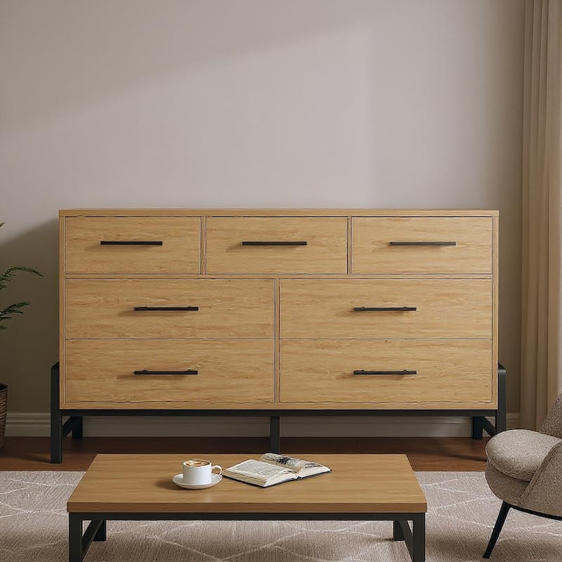 52" Dresser for Bedroom, 7 Dresser - Natural Oak