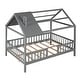 preview thumbnail 4 of 37, Full Size Wood House Bed With Fence,Solid Construction