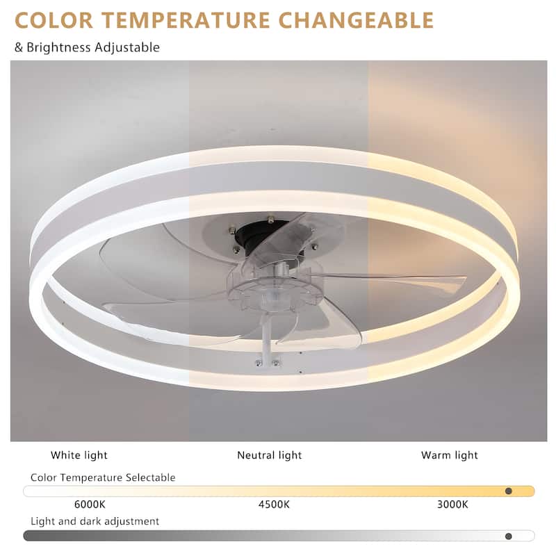 Cusp Barn 20in. Modern Industrial LED Ceiling Fan with Light, 6 Speed Reversible White Ceiling Fan Light With Remote Control