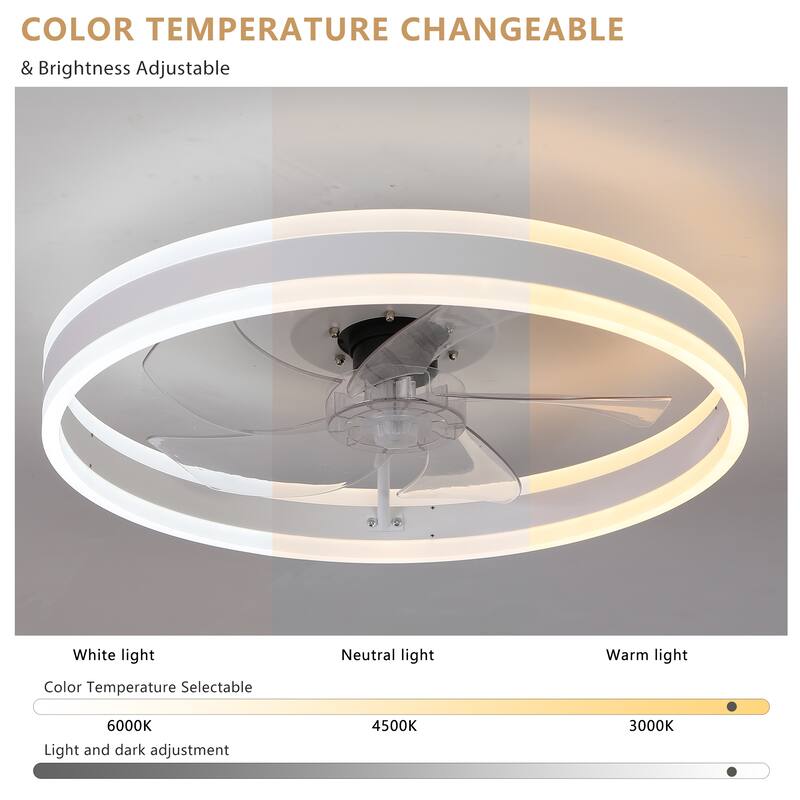 Remote Control Flush Mount Ceiling Fan Silent Fan Light with Adjustable Color Temperature & 6 Adjustable Wind Speeds