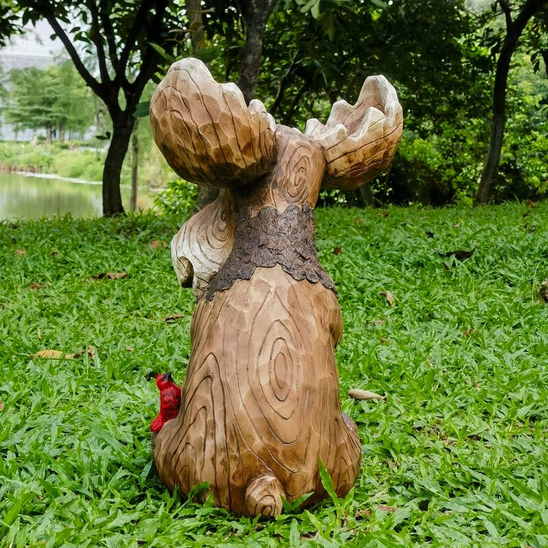 Moose Cub with Cardinal Outdoor Welcome Garden Sign - 17.75"