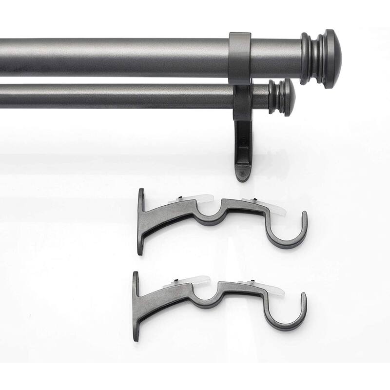 1 Inch Adjustable Double Curtain Rod for Windows & Doors Curtains with Endcap Round Finials & Brackets Set -By Deco Window