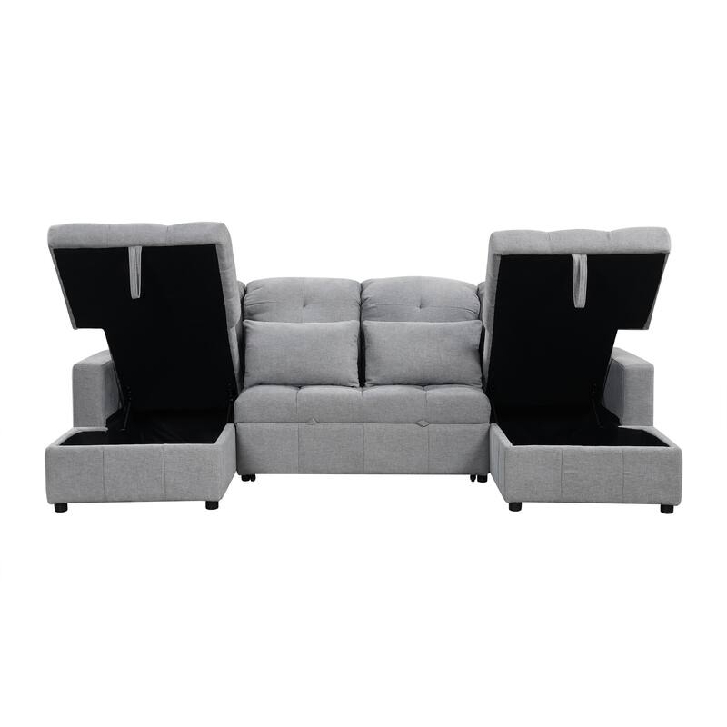 110.2" Chenille U-Shaped Sectional Sofa Bed with USB Ports