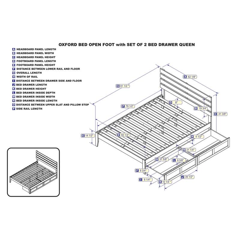 Platform Bed with Drawers & USB Charger - Grey Finish - Solid Wood - No Box Spring Needed