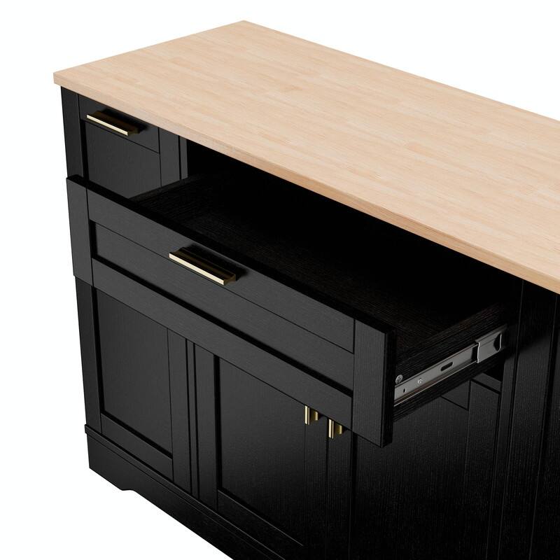 Multi-Functional Storage Sideboard & Extendable Dining Table with Adjustable Shelves, 3-Tier Pull-Out Rack