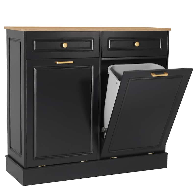 Double Tilt Out Trash Cabinet Wooden Kitchen Recycling Cabinet Trash Can