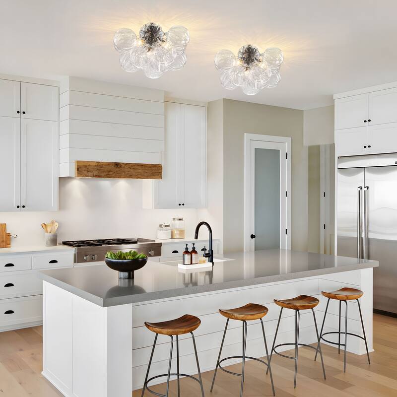 Starsky 3-Light 15in. Contemporary Textured Clear Glass Bubble Semi Flush Mount