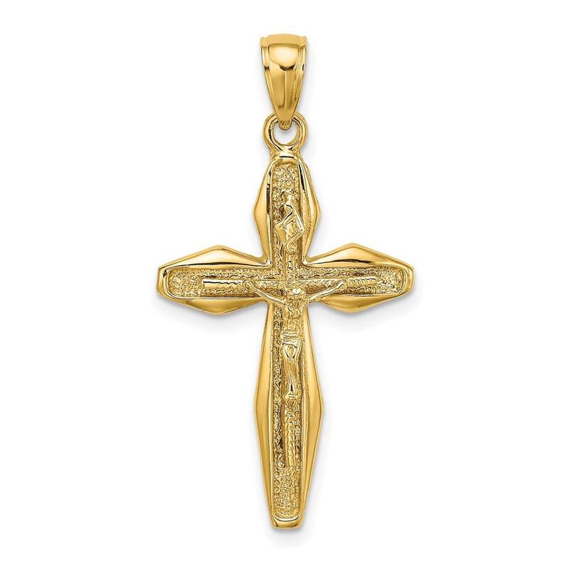 Curata 14k Yellow Gold Textured INRI Crucifix Cross Necklace 18mm x 36mm