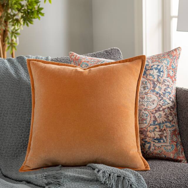 Harrell Solid Velvet 22-inch Throw Pillow - Cover Only - Burnt Orange