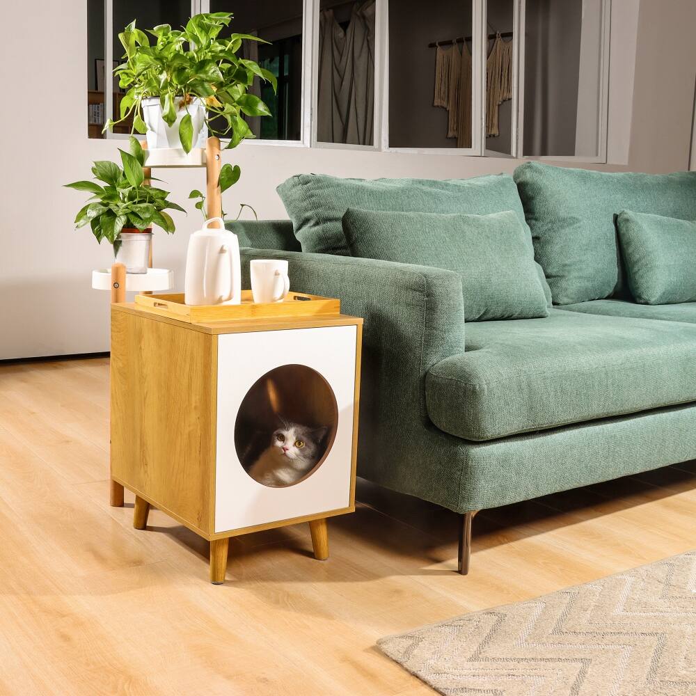 Wooden Cat House End Table Bed Side Table