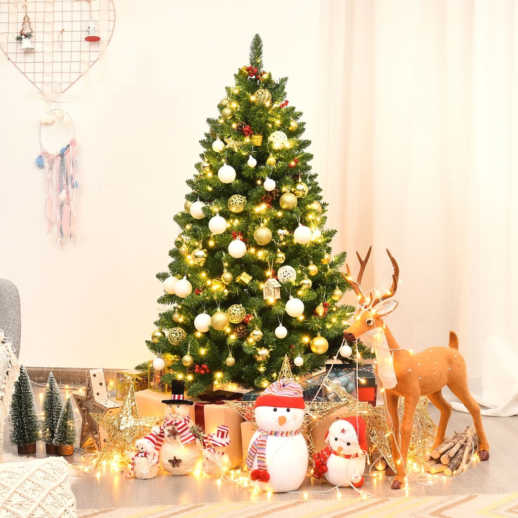 Gymax 4.5FT Pre-Lit Christmas Tree Hinged Artificial Tree Indoor w/ - See Details