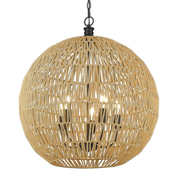 slide 2 of 11, Golden Lighting Florence 5-light Pendant in Matte Black Matte Black and Natural Raphia Rope