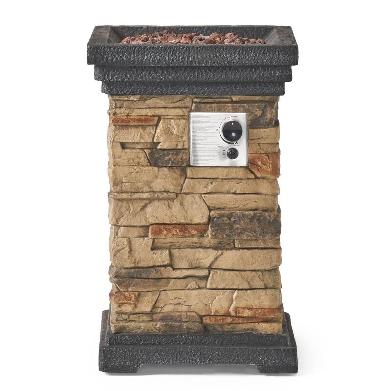 19.5 in. W x 29 in. H Square Stone Propane Gas Burning Outdoor Fire Pits in Gray