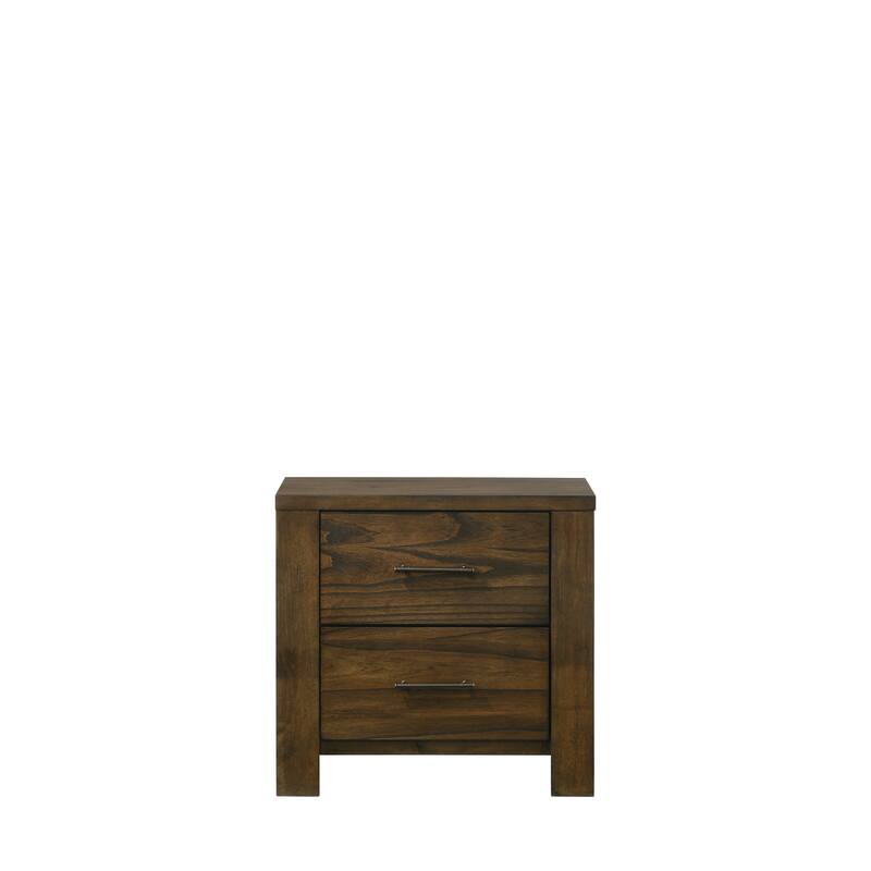 Elegant Oak Nightstand with Two Spacious Drawers and Antique Brass Handles - Oak