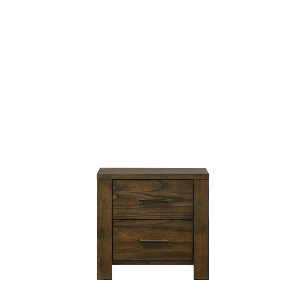 Elegant Oak Nightstand with Two Spacious Drawers and Antique Brass Handles
